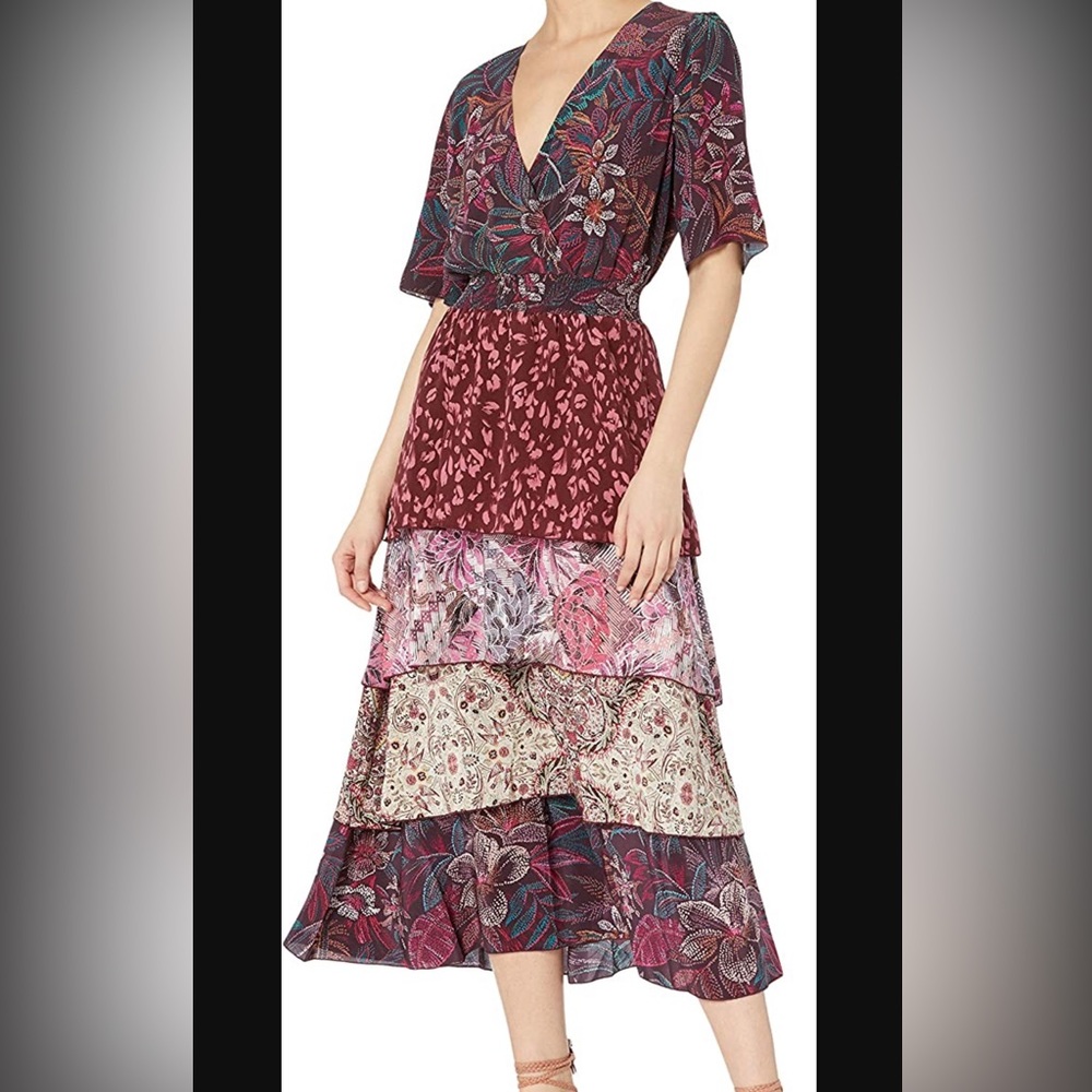 Johnny Was Jade Midi Tiered Silk Dress